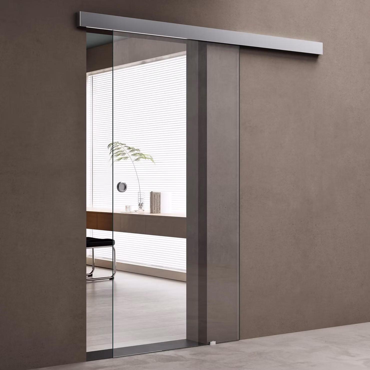 doporro Porta Scorrevole in Vetro Temperato Trasparente 8 mm con Binario e Maniglia Rotonda in Alluminio Cromato 77,5x205 cm - Amalfi19