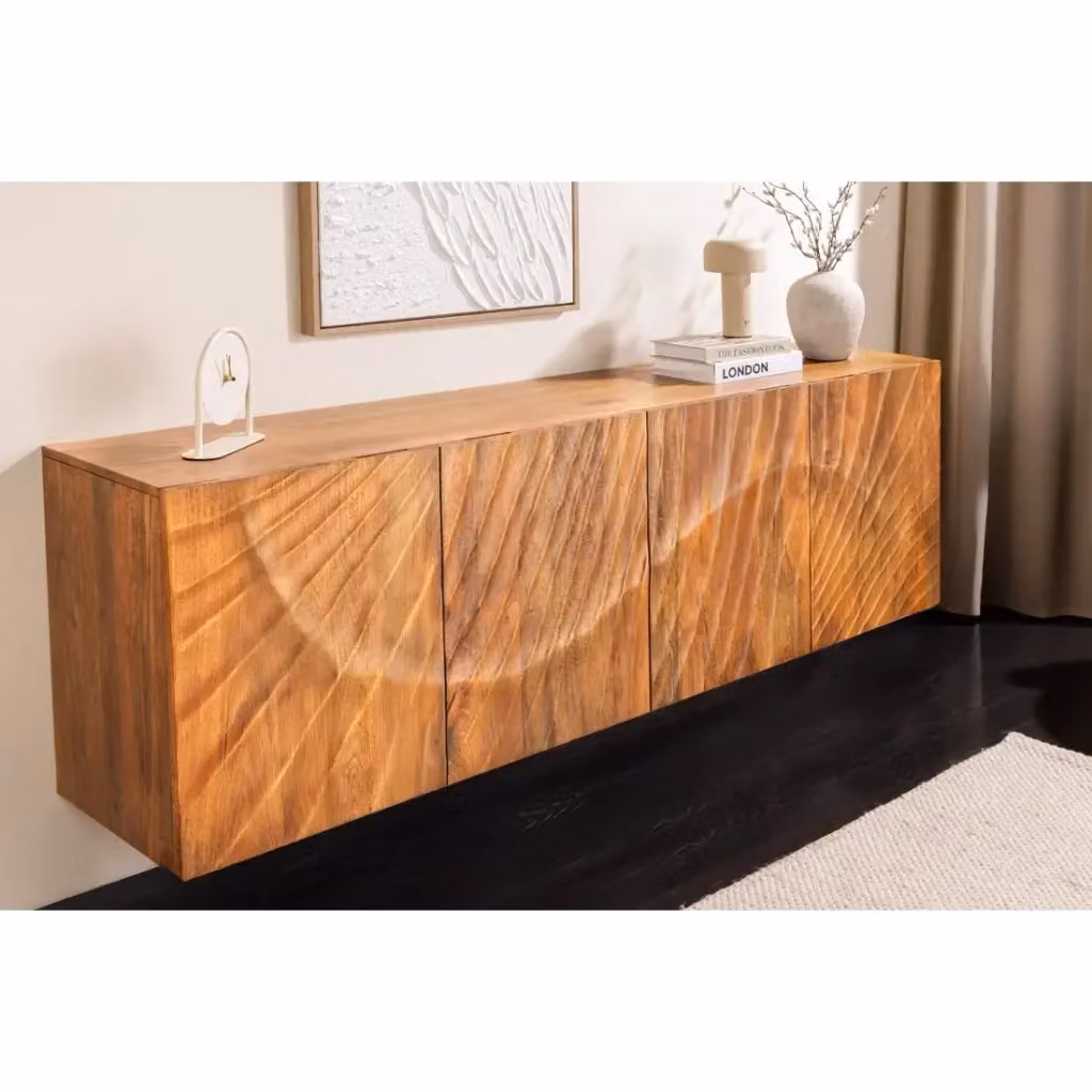 Buffet Meublorama Collezione SILVA in legno naturale marrone con 4 porte e decorazioni scolpite per la tua sala da pranzo – 2