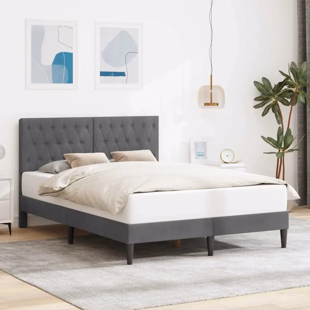 Letto matrimoniale moderno in velluto grigio con struttura in legno composito L/P/H: 140 x 190 x 96 cm – 2
