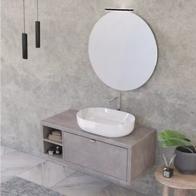 Mobile bagno sospeso INBAGNO grigio con lavabo e specchio con illuminazione LED e vano a giorno L: 110 cm, P: 50 cm, H: 40 cm
