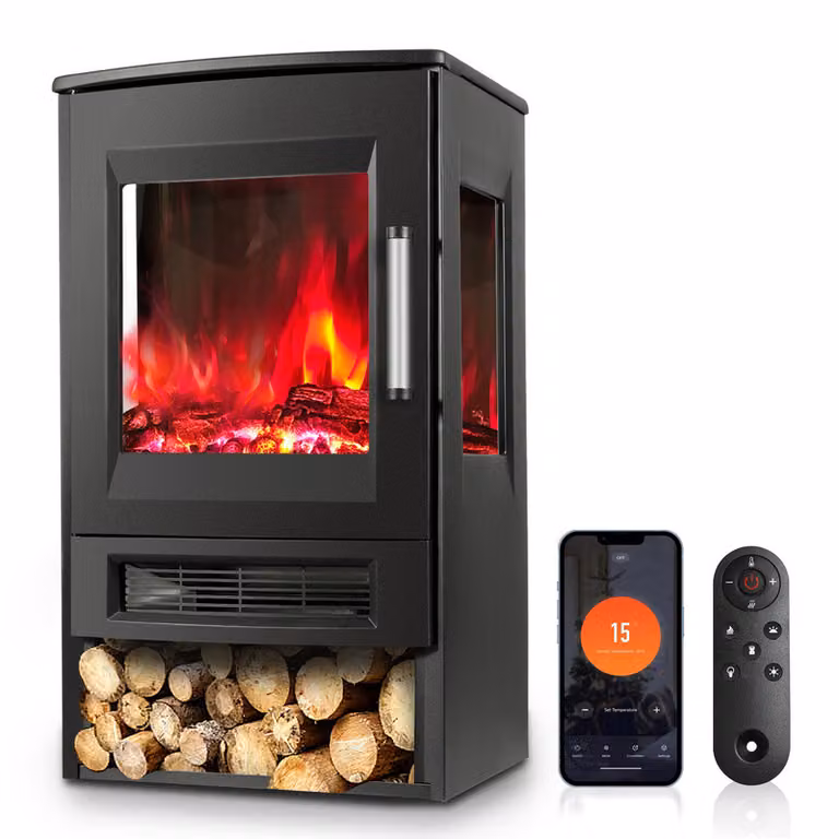 Caminetto elettrico Clanmacy 900W/1800W elettrico a piantana con telecomando effetto fiamma LED