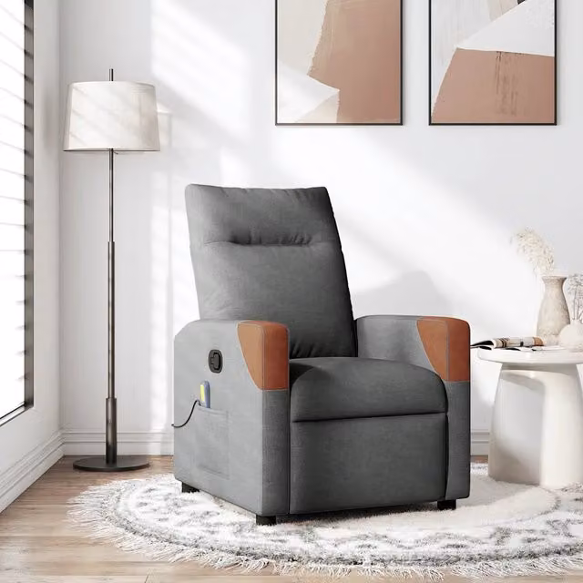 Poltrona relax reclinabile vidaXL in tessuto grigio e marrone con braccioli e leva manuale