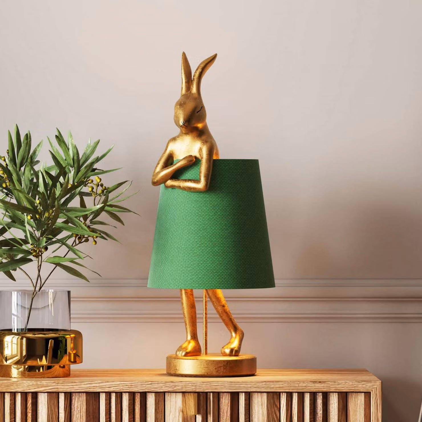 KARE Lampada da tavolo Animal Rabbit, Ottone / Oro, Soggiorno / Sala da pranzo, Plastica, Design, Lampada da tavolo