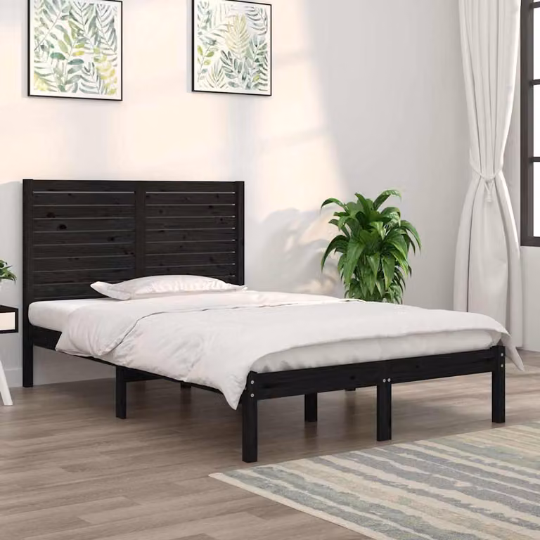 vidaXL Giroletto Nero in Legno Massello di Pino L/P: 140 x 190 cm