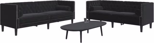 Set di 2 divani Chesterfield vidaXL in velluto nero con cuscini inclusi – 1
