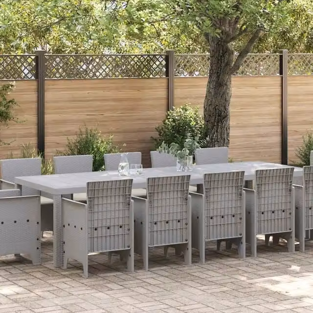 Set da Pranzo per Giardino 13 pz Grigio polyrattan 3378631