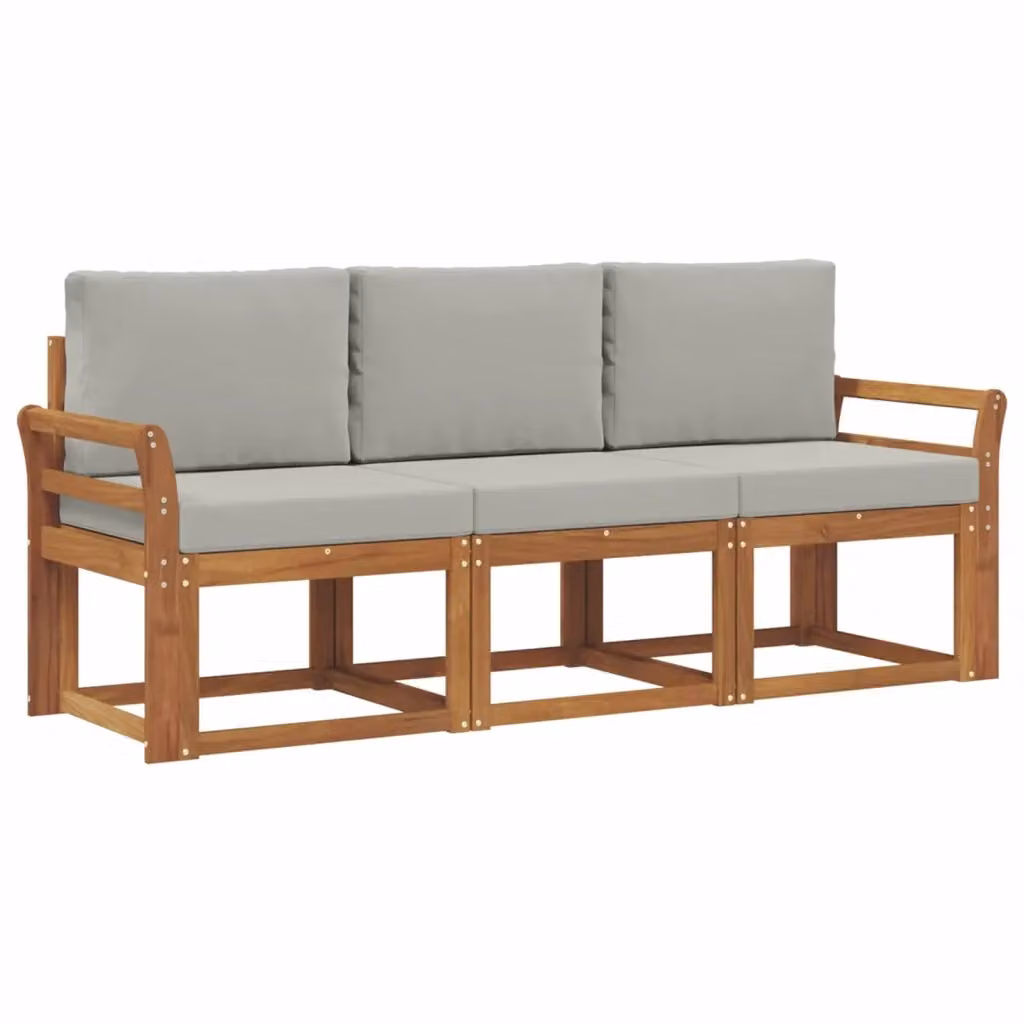 Set di divani da esterno 3 posti vidaXL in legno di acacia con cuscini grigi – 2