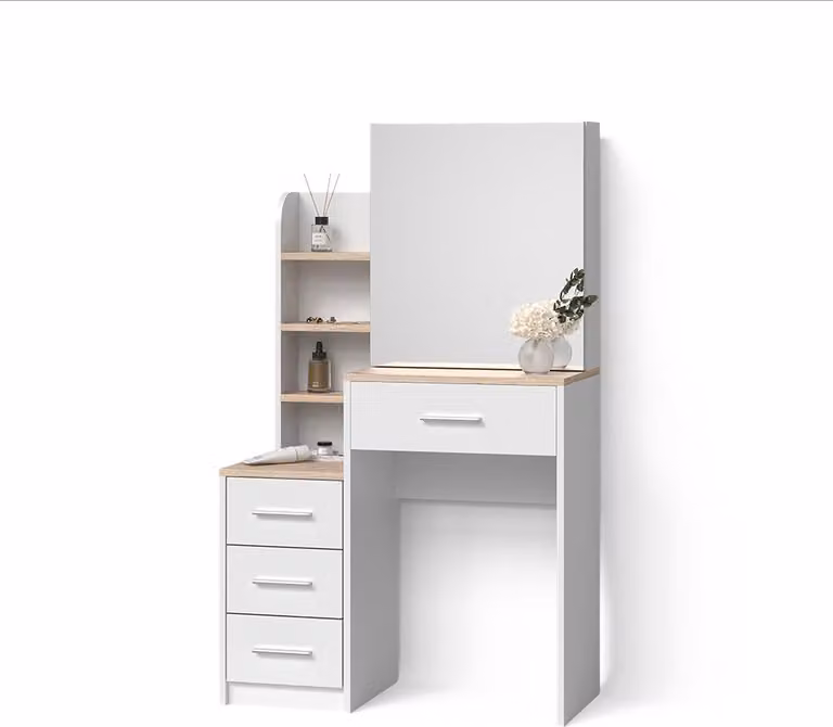 Tavolo da toeletta Livinity Loreta Bianco/Sonoma 80 cm con specchio, Model 52402