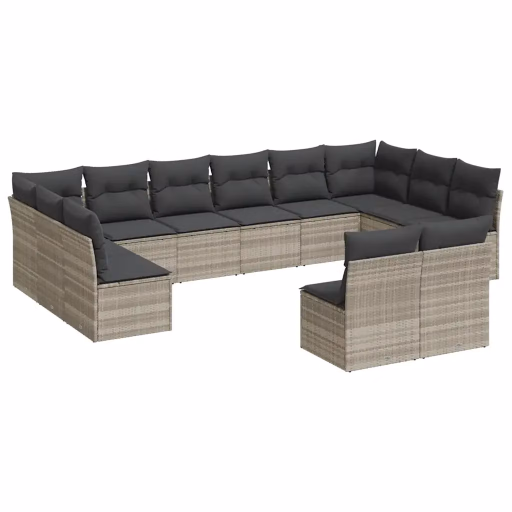 vidaXL Set Divano da Giardino a Forma di U in Polyrattan Grigio con Cuscini e Rivestimenti Rimovibili – 2