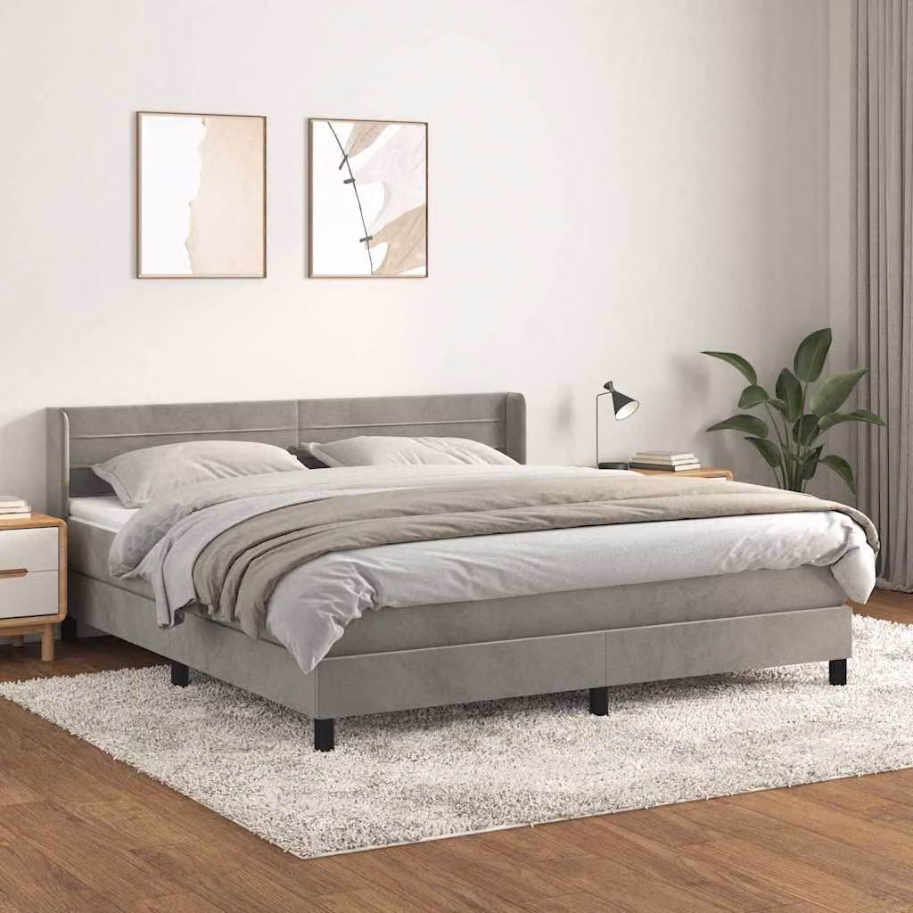 Giroletto a Molle con Materasso vidaXL in Velluto Grigio Chiaro L/P/H: 160 x 200 cm – 1