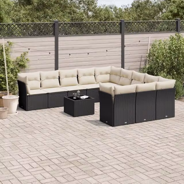 Set di divani da giardino VIDAXL in polyrattan nero con cuscini, 12 posti