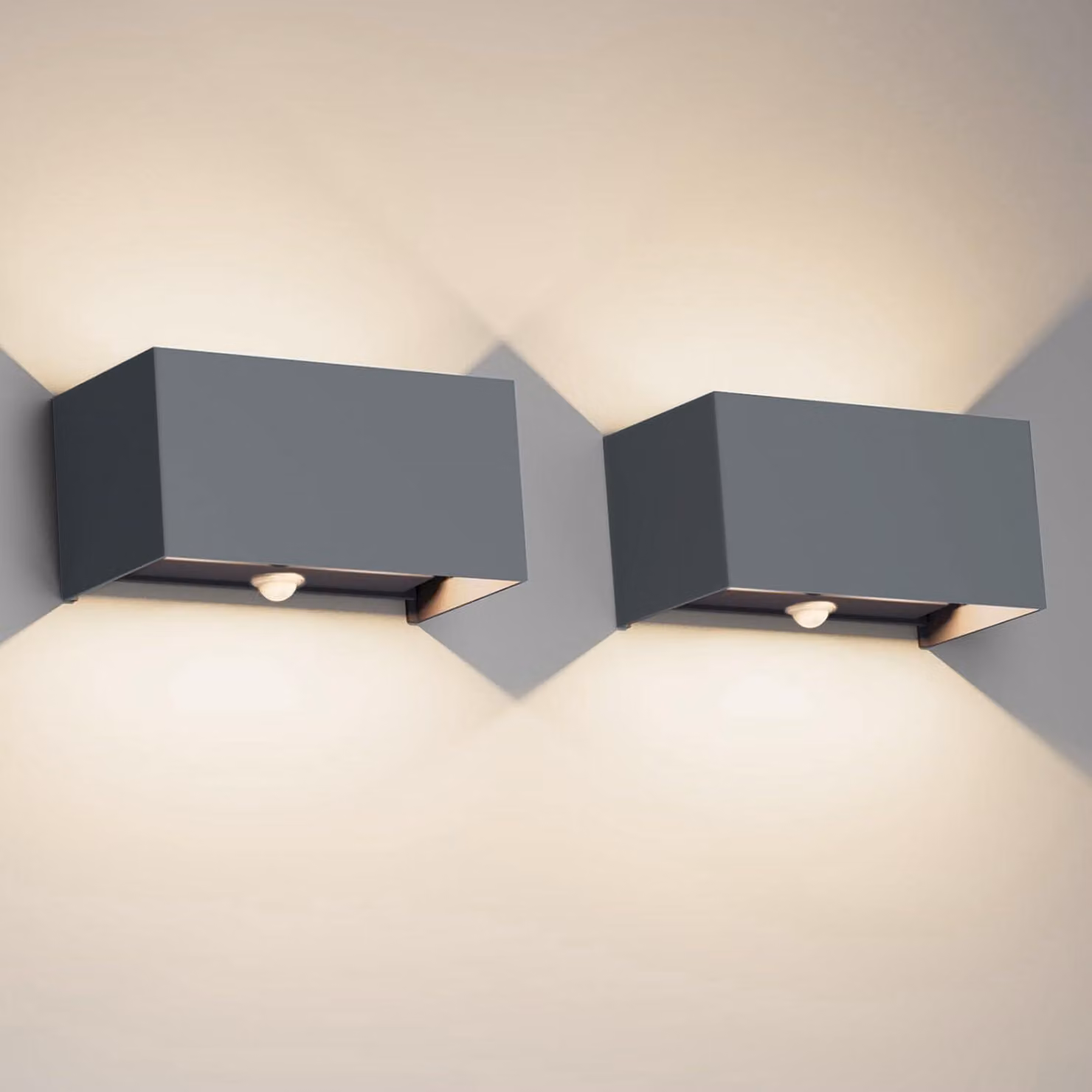 Lampada a LED da parete, set da 2, 24 W, 1500 lumen, 4000 K, grado di protezione IP65, colore antracite