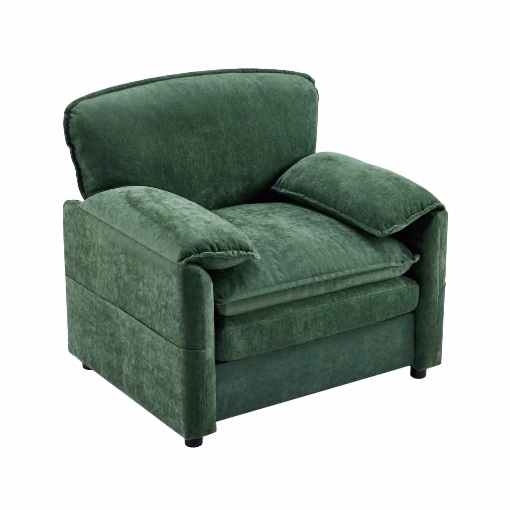 Poltrona Chicfurn in velluto verde con tasche laterali e seduta imbottita L: 96 cm, P: 92 cm, H: 90 cm – 2