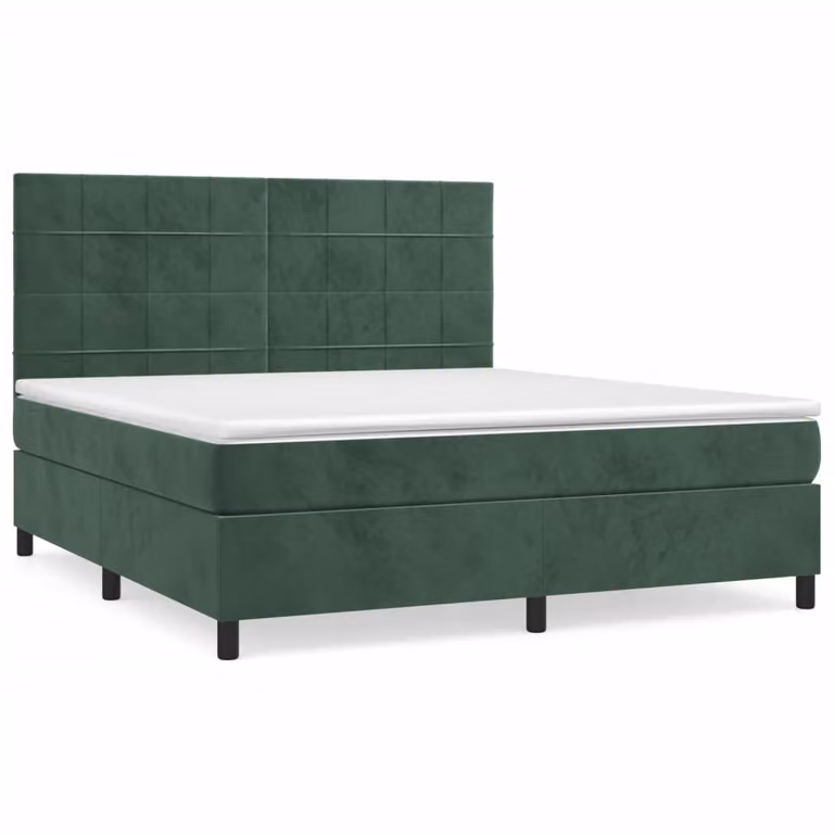 Giroletto a Molle con Materasso Verde Scuro 160x200 cm Velluto