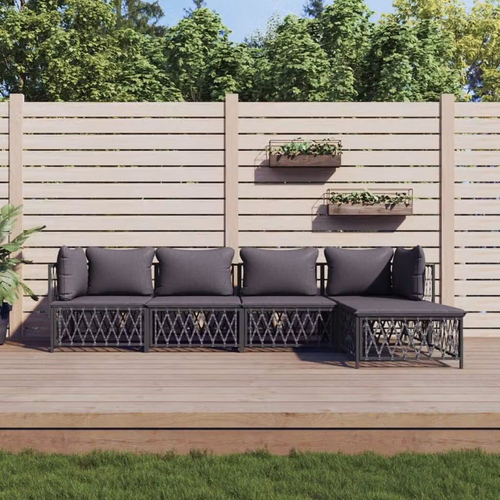 Set Salotto da Giardino vidaXL 5 Pezzi Moderno con Cuscini in Textilene e Acciaio Antracite