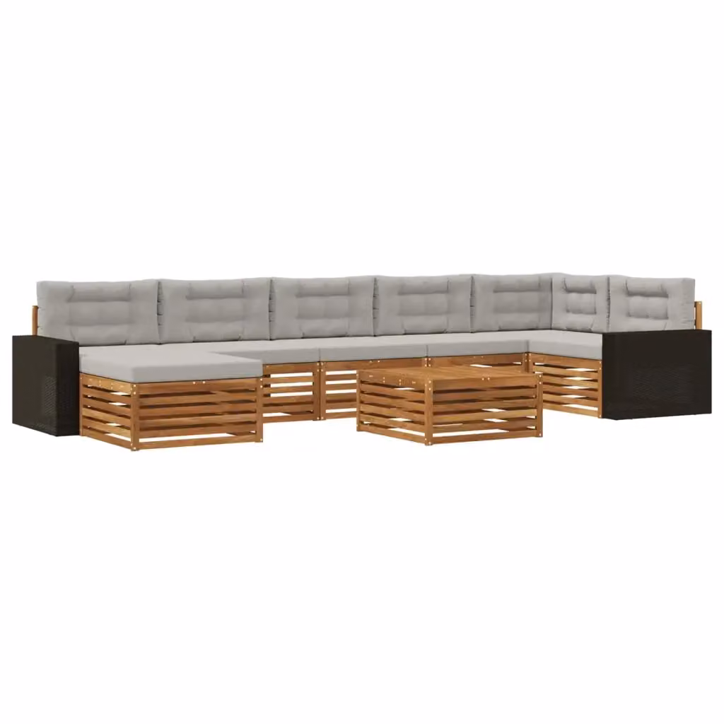 Set di divani da esterno a L vidaXL in legno di acacia con tavolino e pouf, colore marrone e grigio – 2