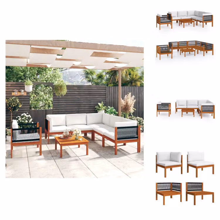 vidaXL set da salotto da giardino 7 pezzi con cuscini bianco crema in legno massiccio di acacia - Set di mobili da giardino