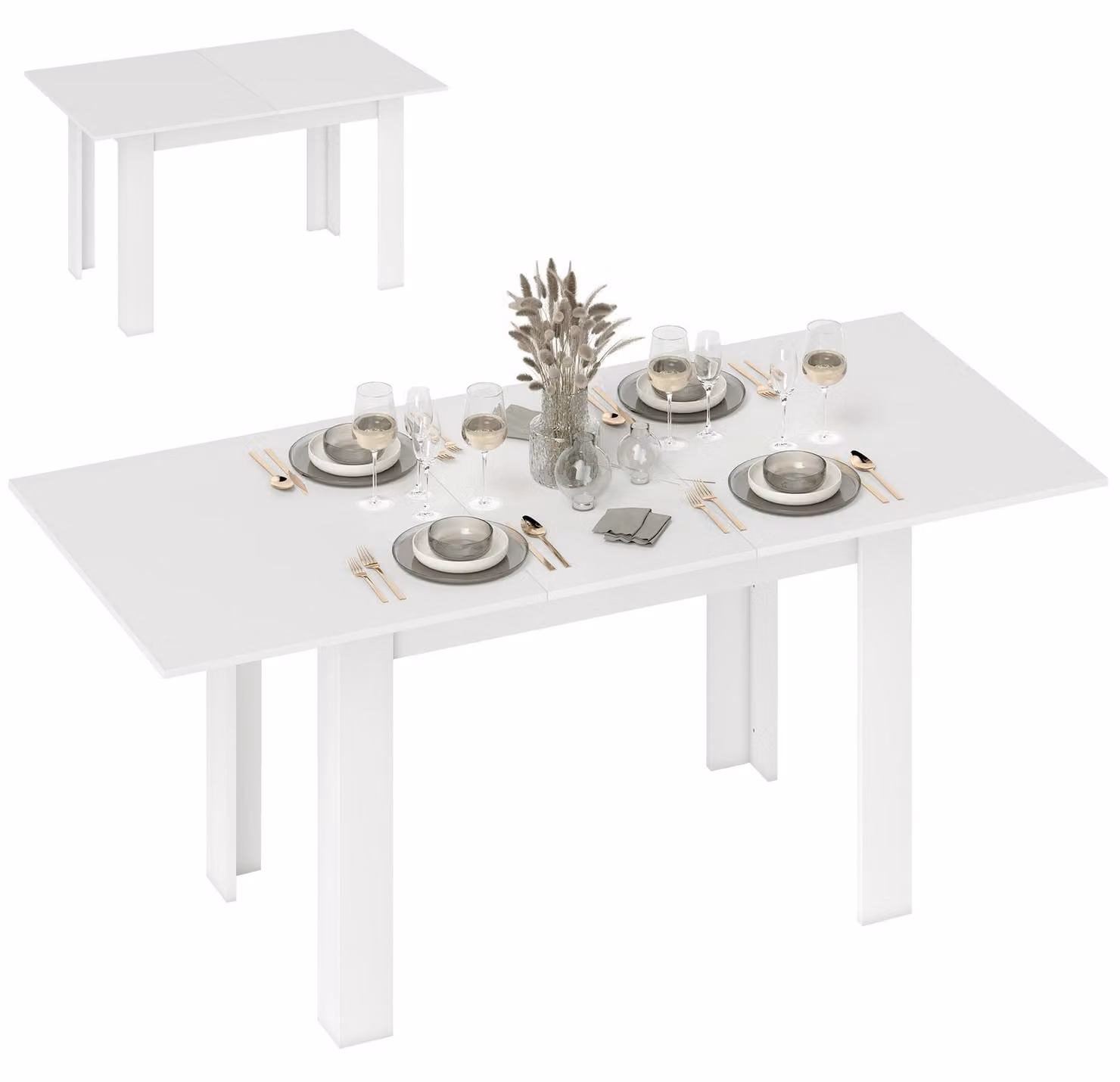 Tavolo da pranzo HOMCOM allungabile, 140/180 x 80 cm, tavolo da cucina per 6-8 persone, bianco