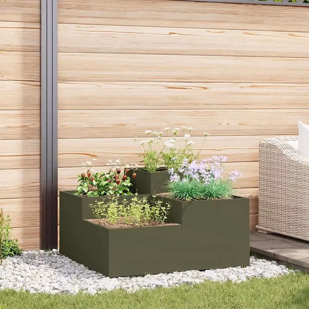 Vaso da giardino Oliver verde in acciaio per fiori e piante L: 80 cm, P: 80 cm, H: 48 cm – 2