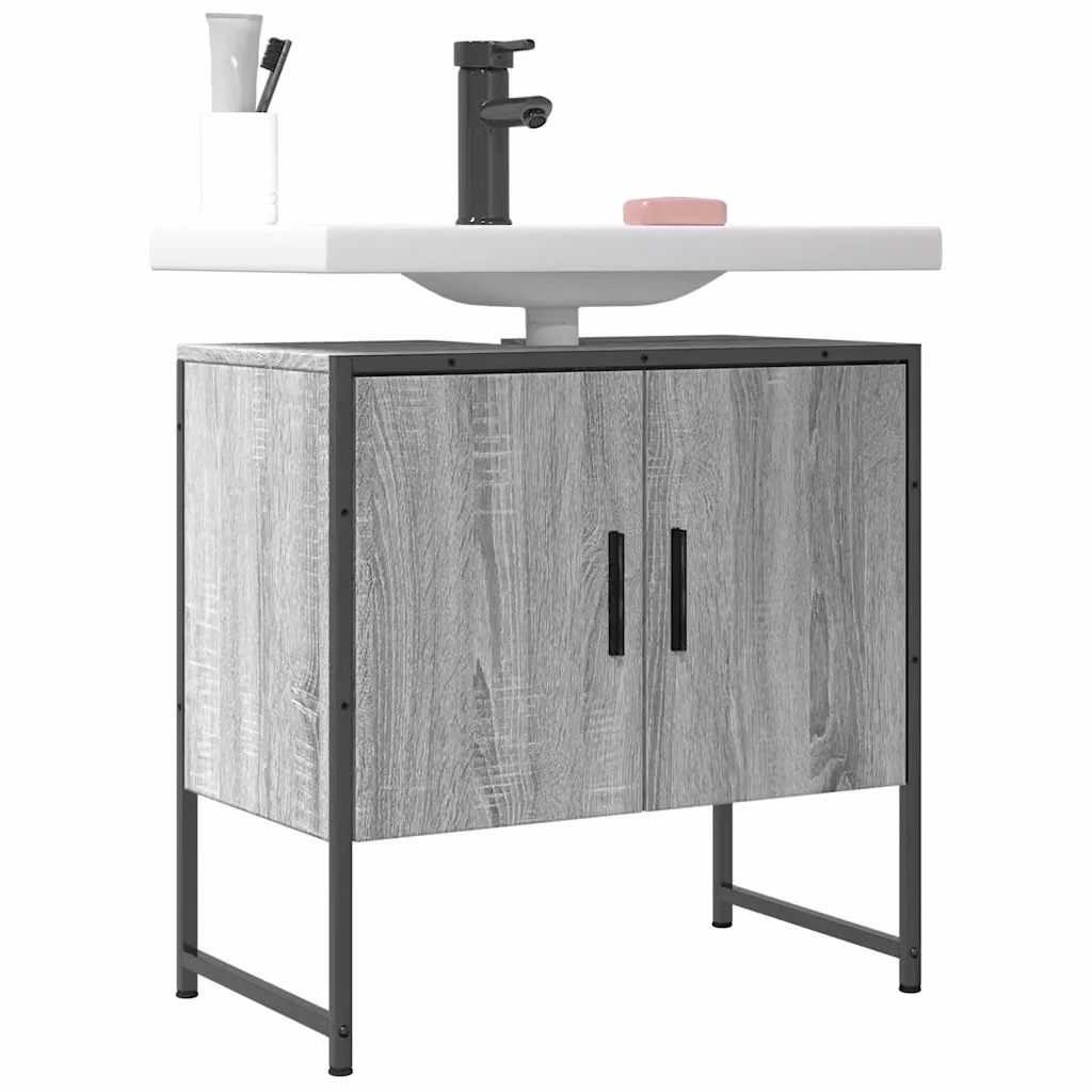 Lavabo da bagno mobile vidaXL in legno multistrato Grigio Sonoma, L: 60 cm, P: 33 cm, H: 60 cm