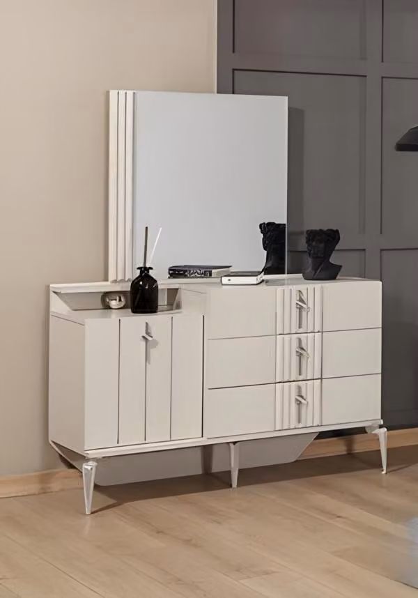 Schminktisch Frisiertisch Schminkkommode Holz Beige Design Spiegel Set