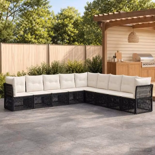 Set Divano da Giardino 9 pz Nero polyrattan 3434245