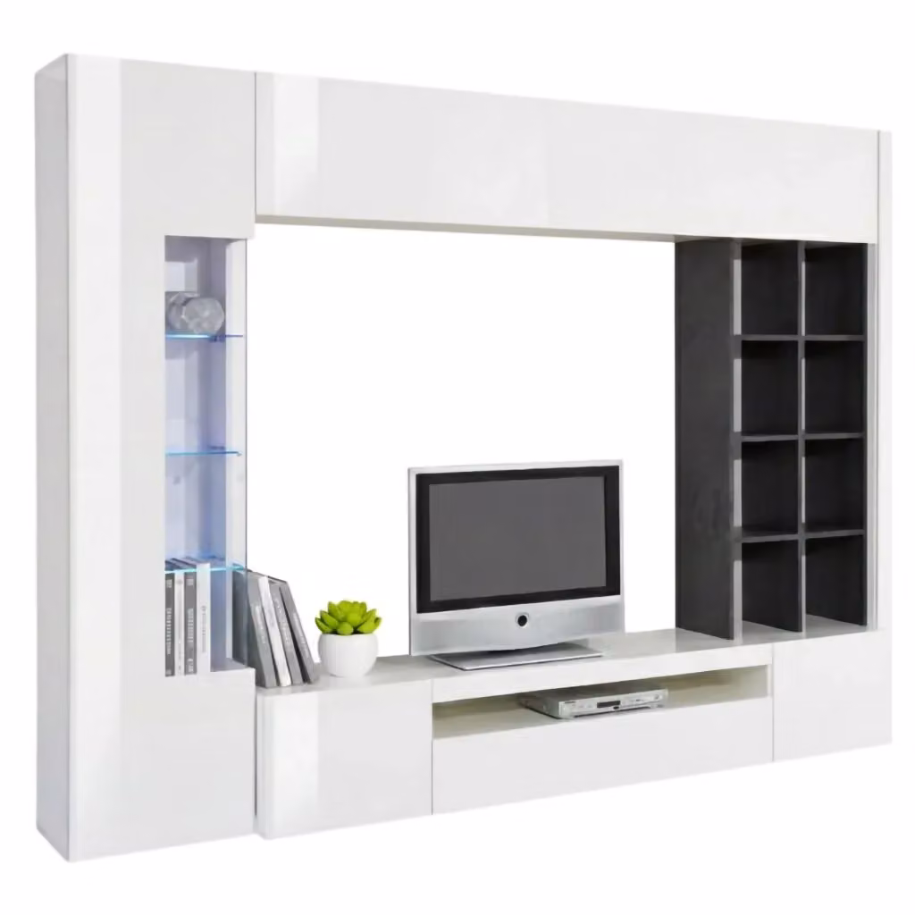 Parete Attrezzata Igor DMORA Made in Italy con 7 Ripiani, Bianco Lucido, L: 290 cm, P: 40 cm, H: 192 cm – 2
