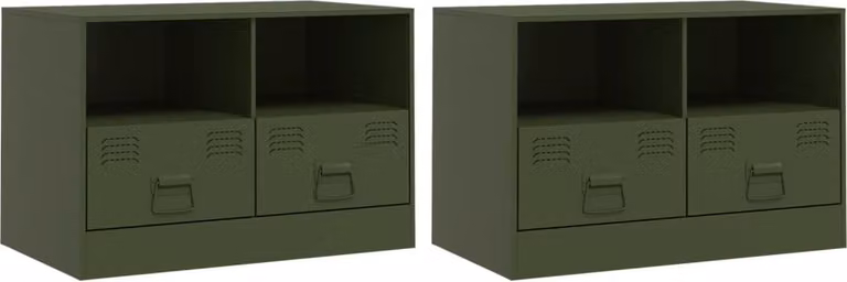 Mobili TV 2 pz Verde Oliva 67x39x44 cm in Acciaio