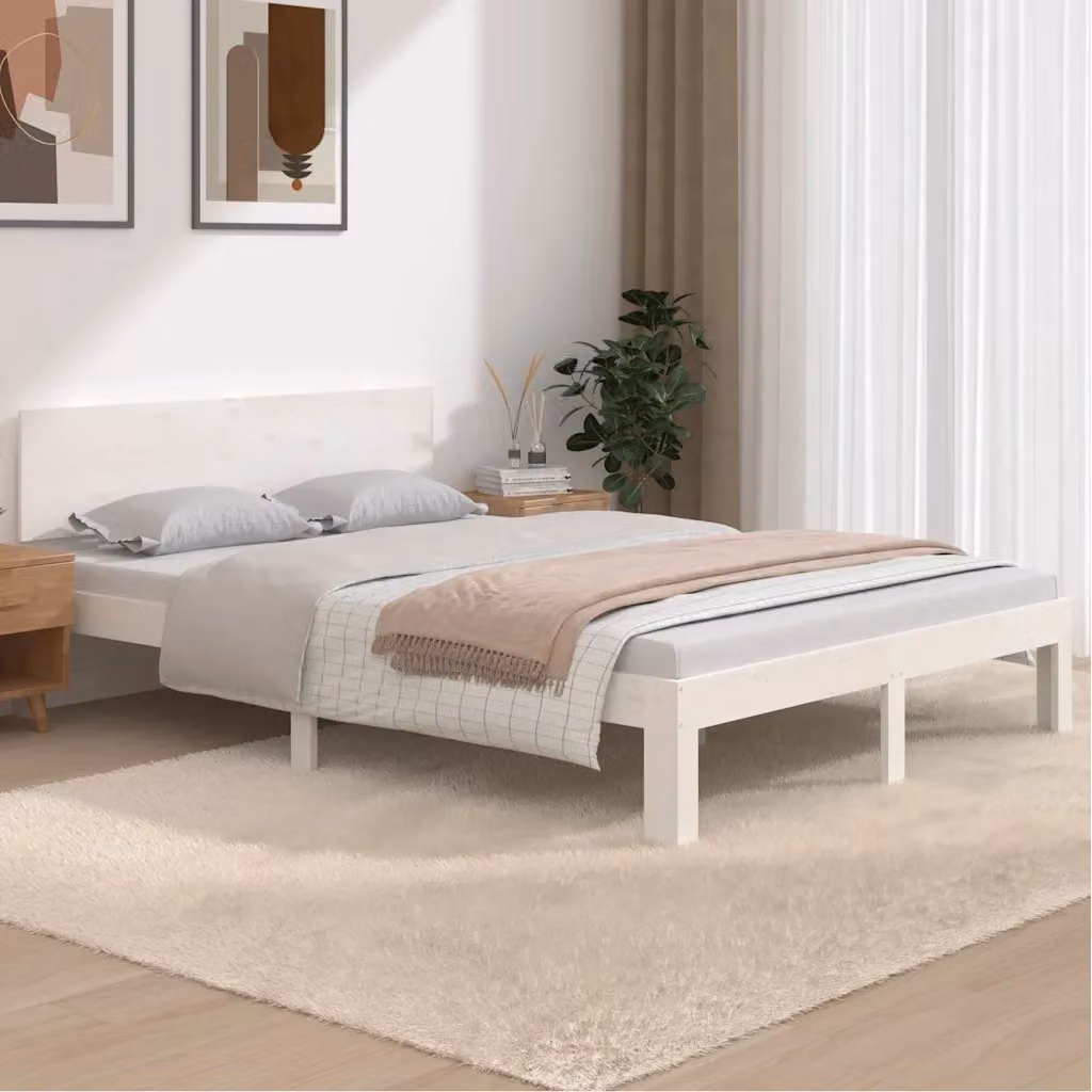 vidaXL Giroletto King Size in Legno di Pino Massello Bianco con Doghe Fisse