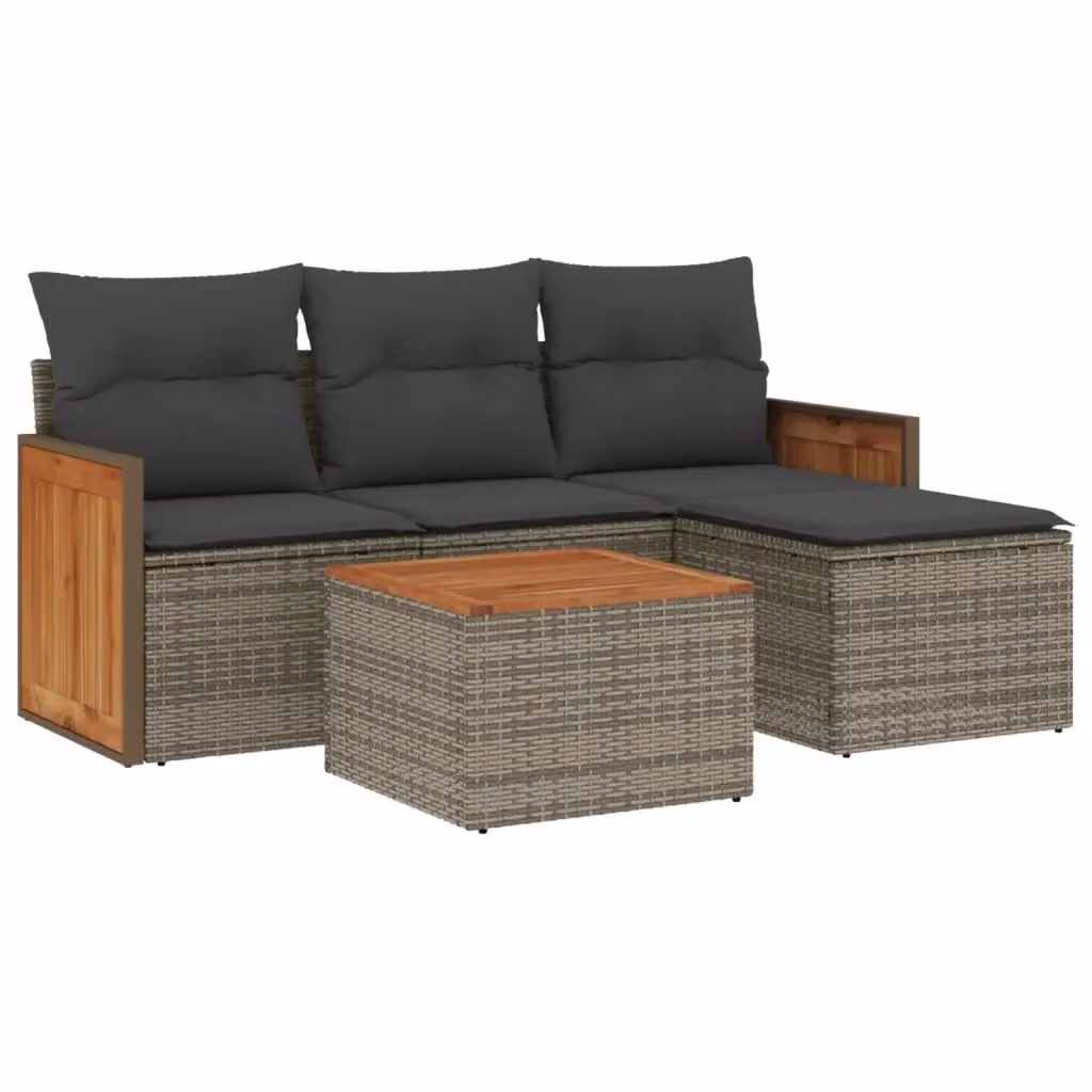 vidaXL Set Divano da Giardino 5 pz a L in Polyrattan Grigio con Cuscini e Tavolino – 2