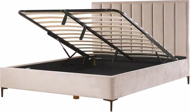 Letto Matrimoniale con Contenitore in Velluto tortora 180 x 200 cm con poggiatesta imbottita ottomana gambe in metallo Nero