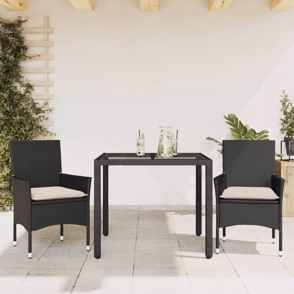 Maison Exclusive - Set da Pranzo da Giardino 3 pz con Cuscini Polyrattan e Vetro