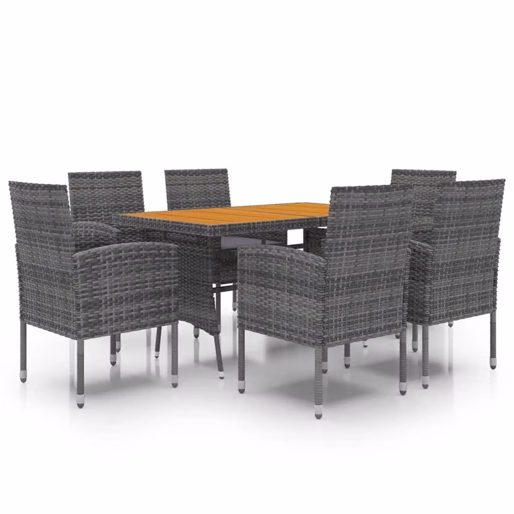 Set da Pranzo per Esterni 7 pz in Polyrattan Grigio