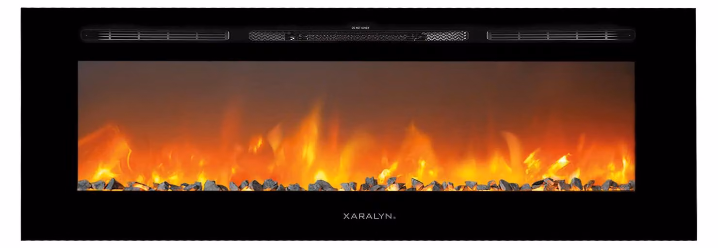 Stufa elettrica da incasso da 1400 Watt - Montaggio a parete - Metallo e vetro - Colore nero - Stufa di design