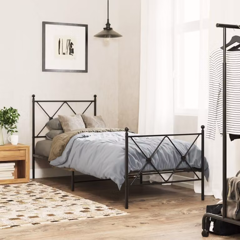 vidaXL Giroletto in metallo con testiera e pediera, Nero opaco, L 80 x P 200 cm
