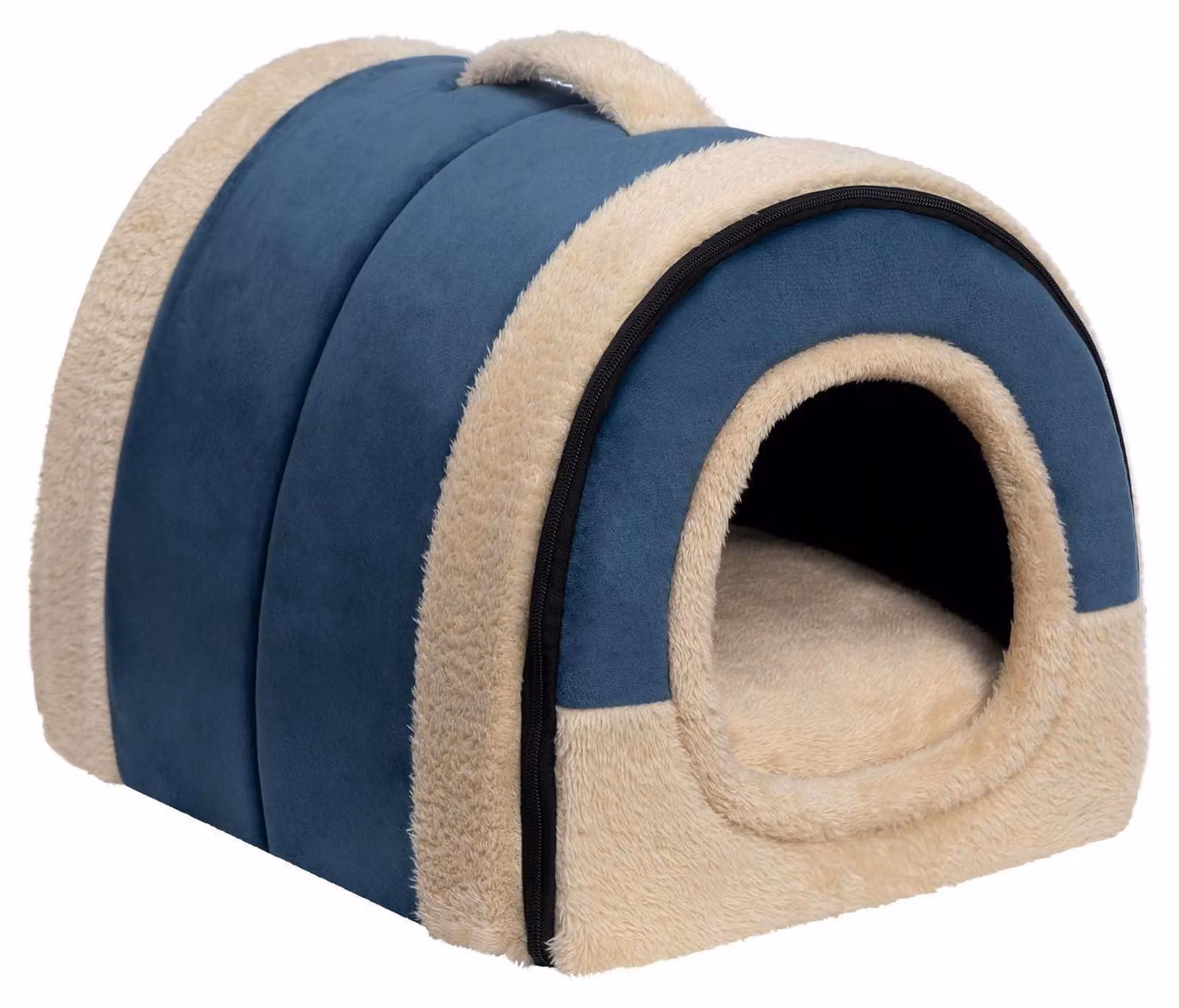 Cuccia per gatti, lettino per cani 2-in-1, pieghevole, blu scuro, 42x35x35 cm, realizzata in velluto cristallino, PP e cotone