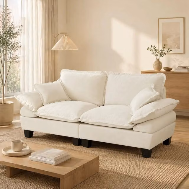 Divano modulare 2 posti 194.0x82.0x90.0 cm con braccioli curvi removibili in ciniglia beige