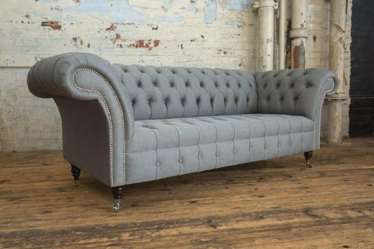 Dreisitzer Couch Polster Design Sofa 3er Sitz Sofas Zimmer Chesterfield Grau