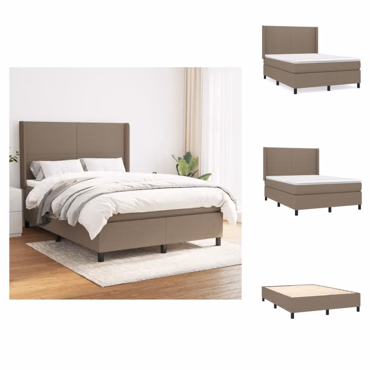 vidaXL Letto a molle con materasso in tessuto taupe 140x190 cm - Letti e strutture letto