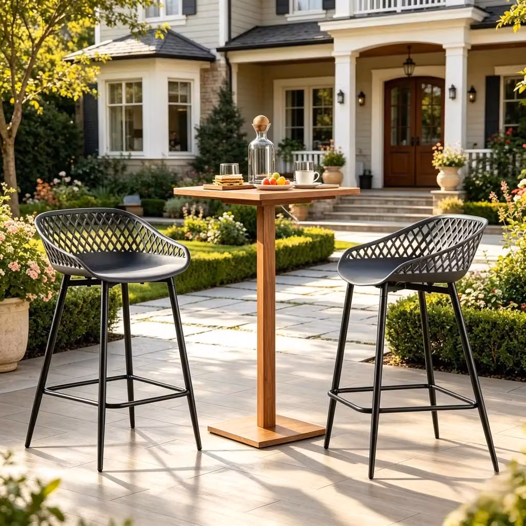 Set da 2 sgabelli da bar OKWISH con schienale traforato e poggiapiedi in metallo e plastica, colore grigio, ideali per cucina, giardino e balcone – 2