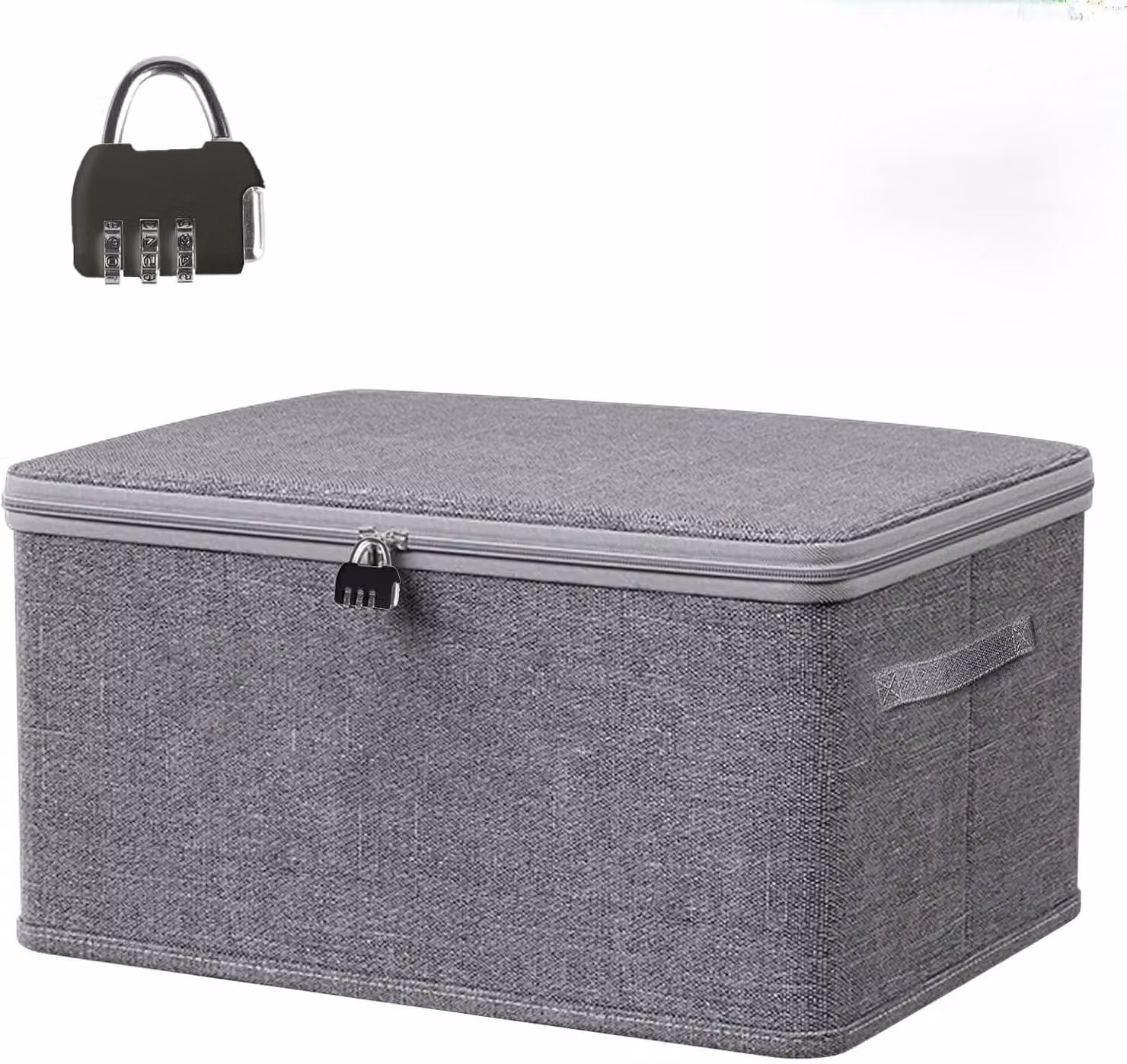 Contenitore pieghevole con serratura a combinazione numerica, dimensioni 38x25,5x16 cm, ideale per riporre vestiti