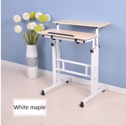 Scrivania sit-stand - Scrivania per computer/postazione di lavoro - Regolabile in altezza - Piano ribaltabile - Con rotelle - 60 x 60 cm - Beige