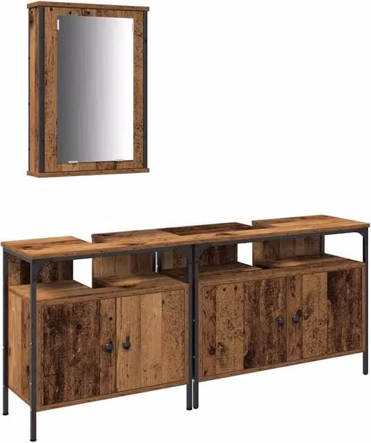 Set di mobili da bagno moderno portaoggetti 80 x 30 x 60 cm in legno multistrato marrone 02_0055907