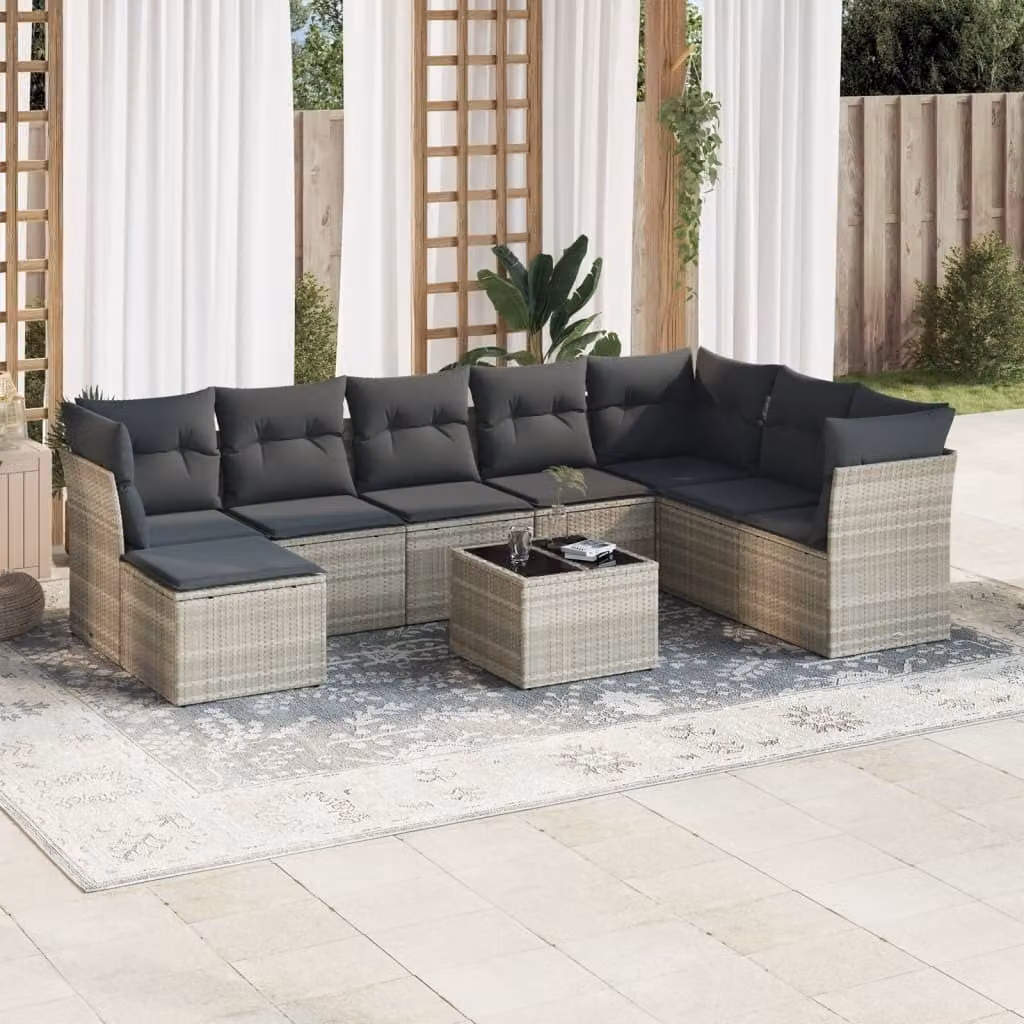 Maison Exclusive - Set da giardino 9 pezzi con cuscini Grigio chiaro Poly Rattan
