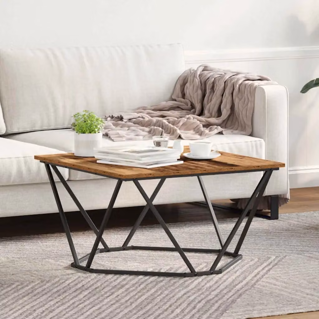 Tavolino da salotto moderno vidaXL in legno e metallo color marrone, L/P/H: 80 x 80 x 45 cm