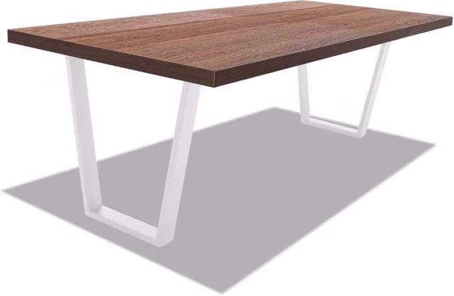 Tavolo da pranzo in legno e metallo con piedi trapezoidali bianchi - 220x100 cm