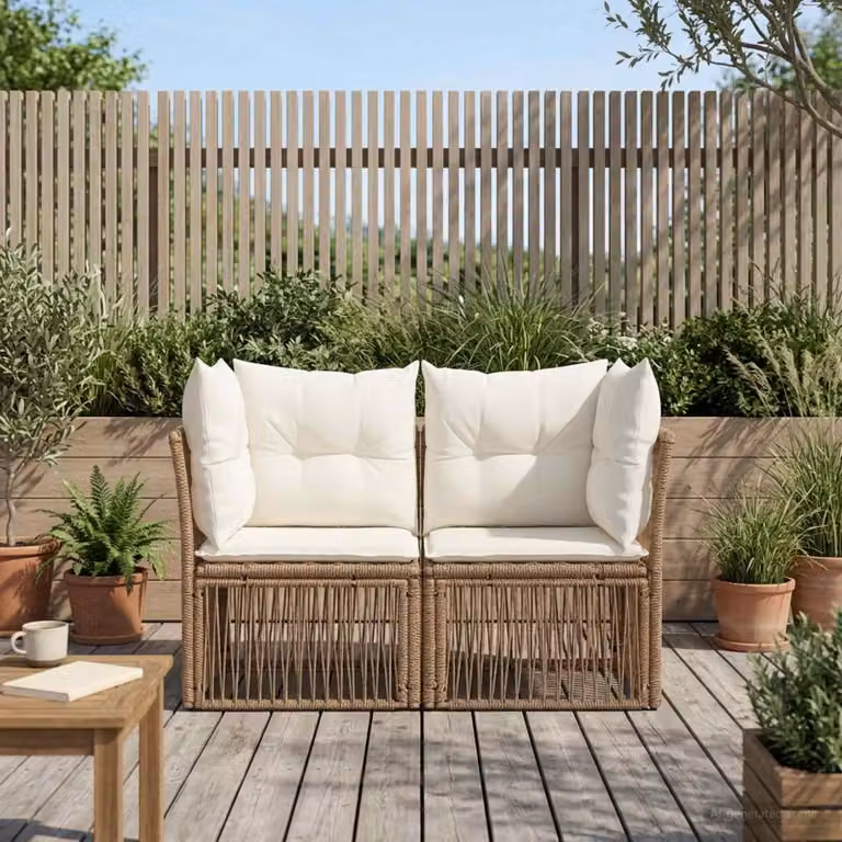 Divano da giardino a 2 posti vidaXL in polyrattan beige con cuscini inclusi