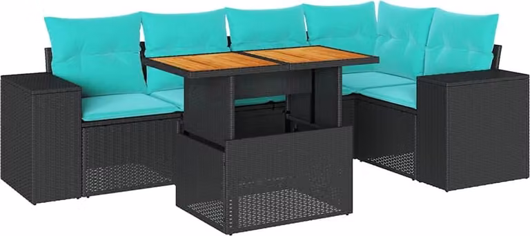 Set Divano da Giardino 6 pz con Cuscini Nero in Polyrattan
