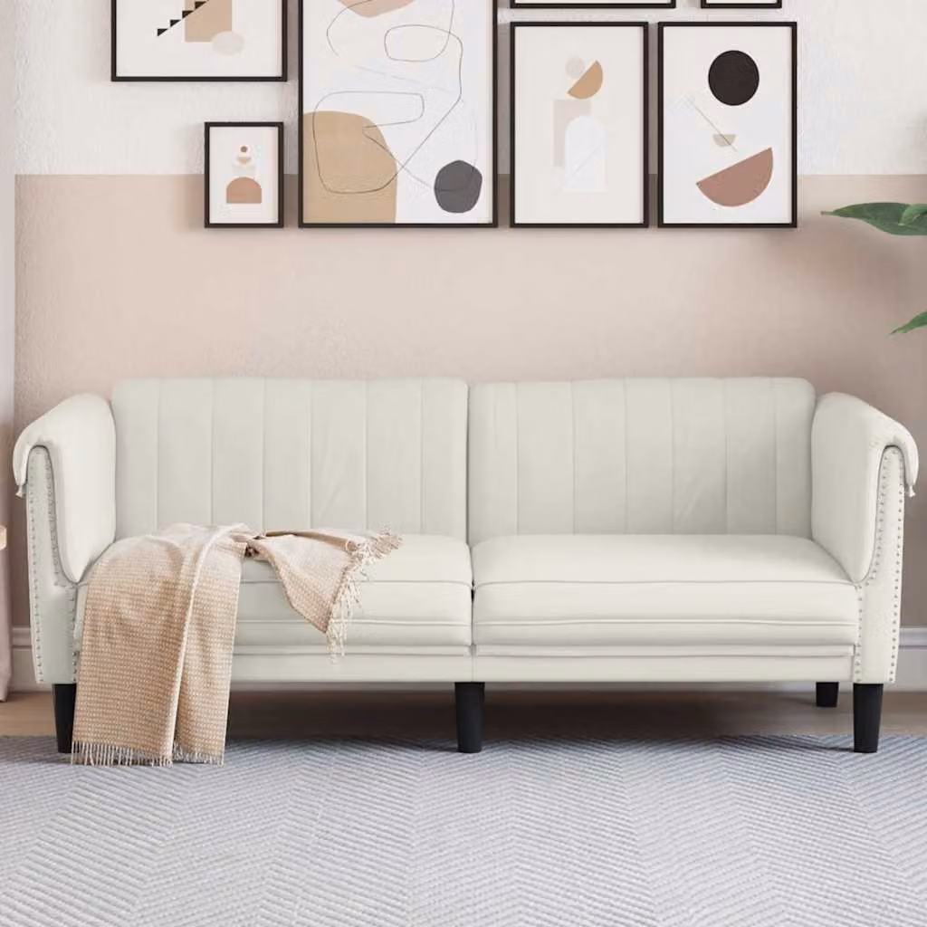 Divano a 2 posti moderno vidaXL in velluto beige con struttura in legno massiccio L: 182 cm, P: 77 cm, H: 74 cm