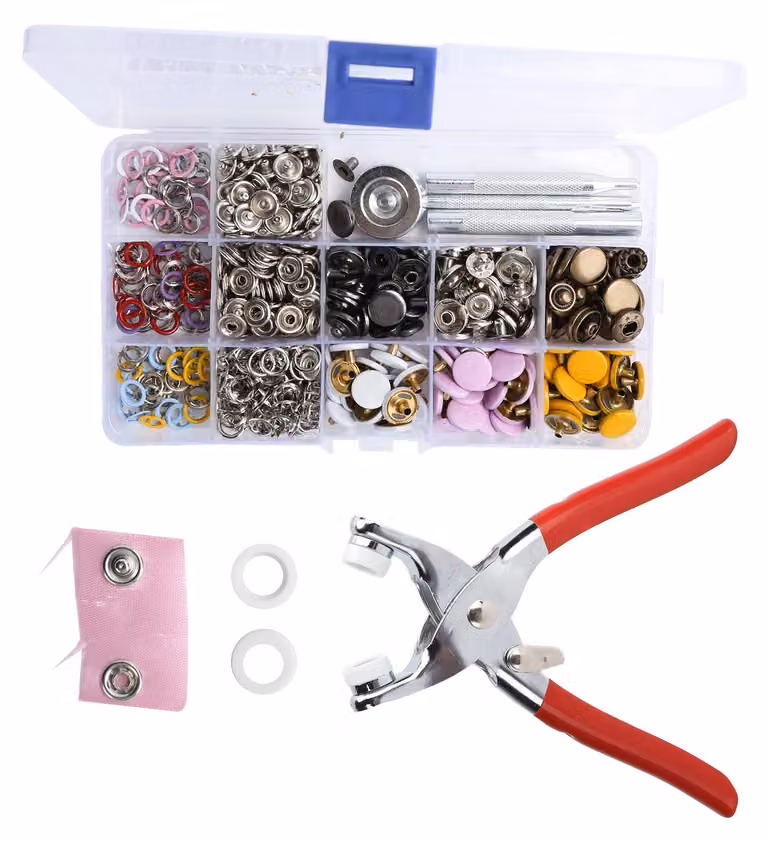 Set di bottoni a pressione, bottoni a pressione colorati con perno in ottone e set di attrezzi per l'installazione